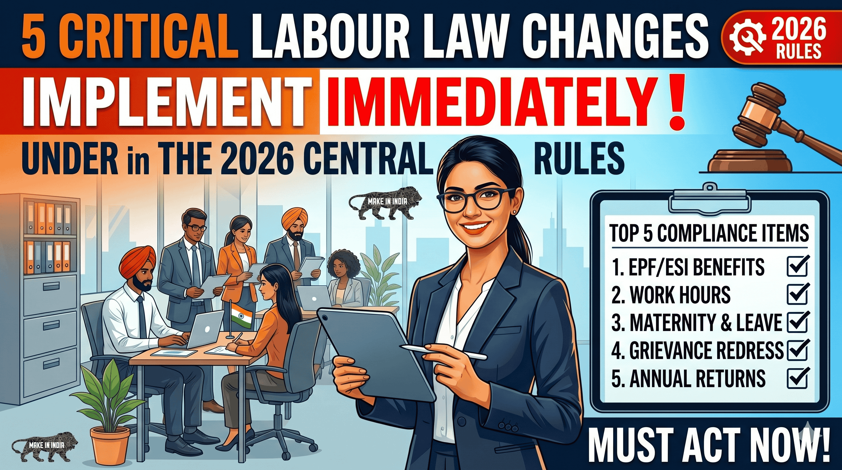 Five Critical Labour Law Changes Every Employer Must Implement Immediately Under the 2026 Central Rules