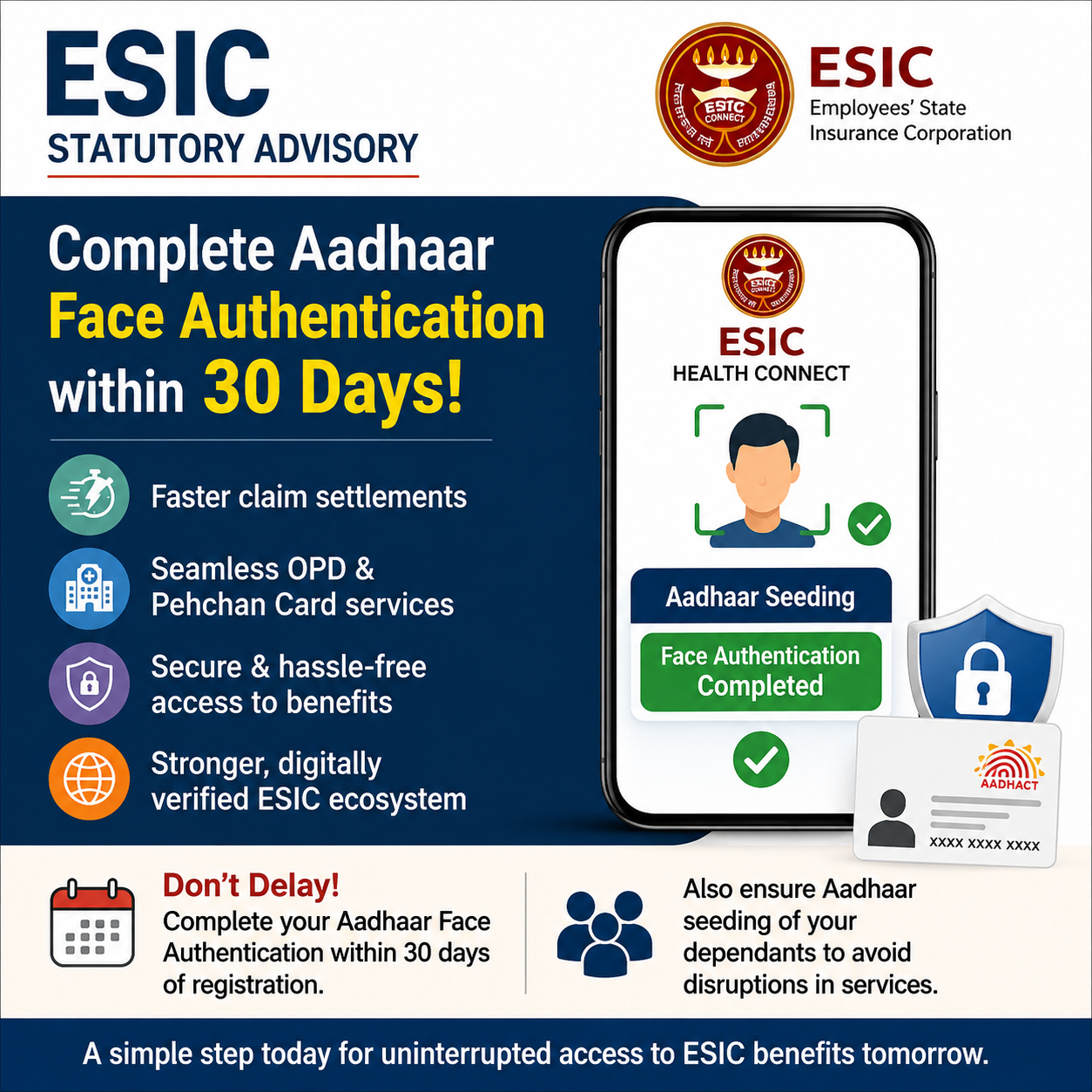 ESIC Aadhaar Face Authentication Within 30 Days | ESIC Compliance Update